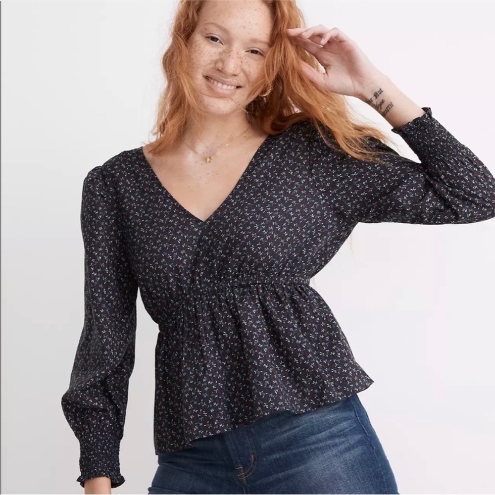 Madewell Tie-Back Peplum Top in Campden Daisies